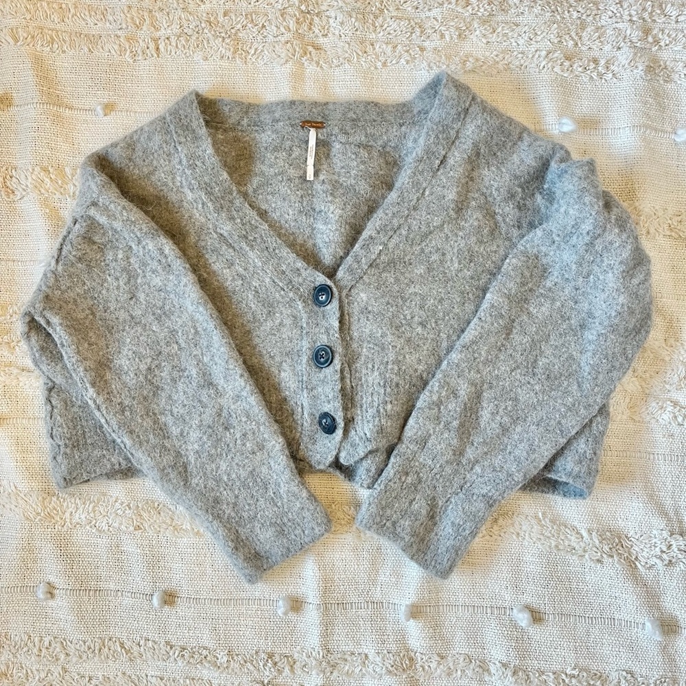 Free People Gray Crop Cardigan Sweater